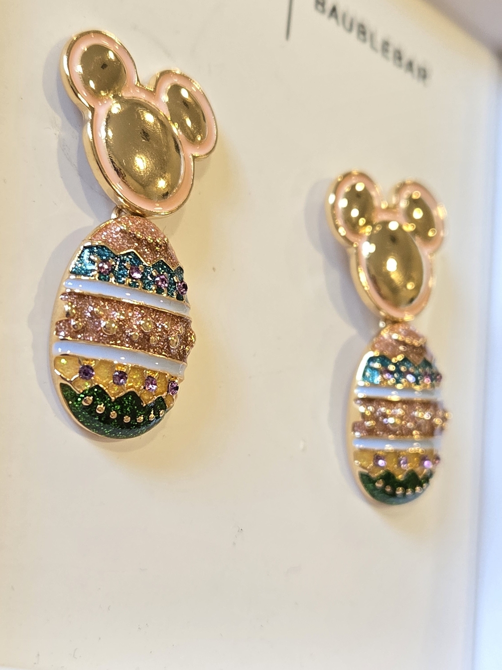 BaubleBar X Disney NIB Rose Gold Mickey Studs with Multicolor Crystal Egg Drops - Picture 2 of 5
